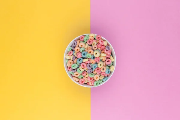 Cuenco Coloridos Cereales Vista Superior Dos Fondo Color — Foto de Stock