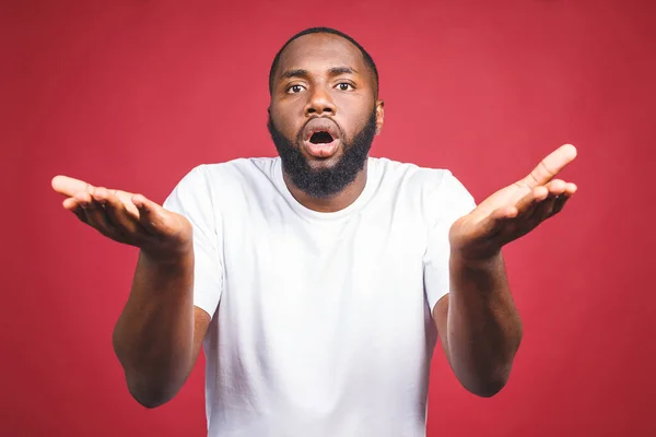 Closeup Portrait Dumb Clueless Young African Man Arms Out Asking — Foto de Stock