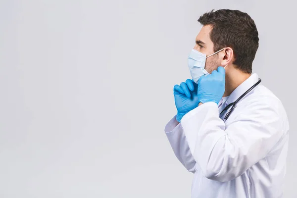 코로나 바이러스의 의사는 배경때문에 마스크를 Covid Flu Pandemic — 스톡 사진