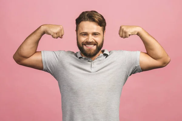 Taille Portret Van Gespierde Jonge Man Flexen Zijn Biceps Tegen — Stockfoto