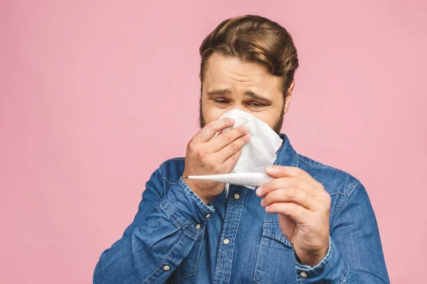 Jag Mår Dåligt Människan Blev Förkyld Influensa Rinnande Näsa Hälso — Stockfoto