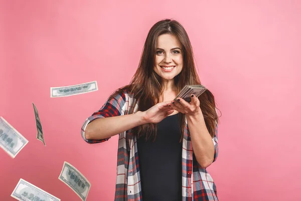 Retrato Bastante Encantador Positivo Lindo Éxito Suerte Alegre Chica Pie — Foto de Stock