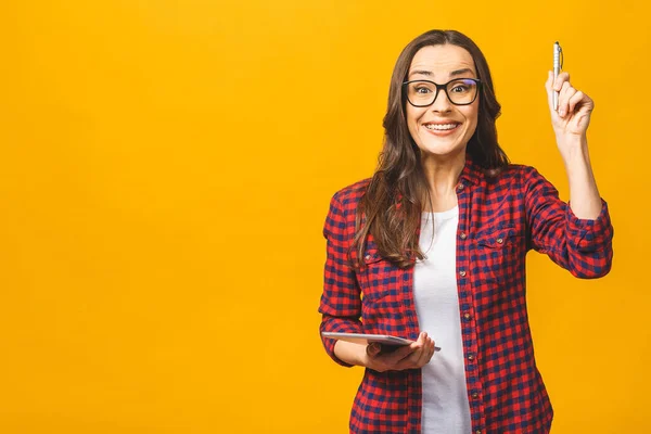 Ter Ideia Retrato Com Espaço Cópia Lugar Vazio Mulher Feliz — Fotografia de Stock