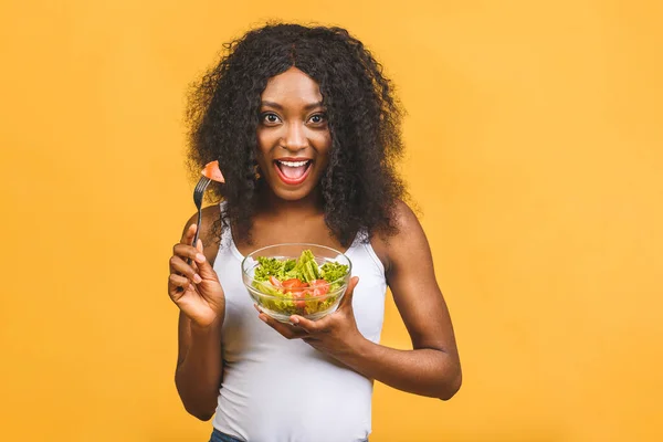 Healthy Food Concept Close Beautiful African American Black Woman Eating — Stock Photo, Image