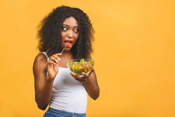 Concept Alimentation Saine Gros Plan Belle Femme Noire Afro Américaine — Photo