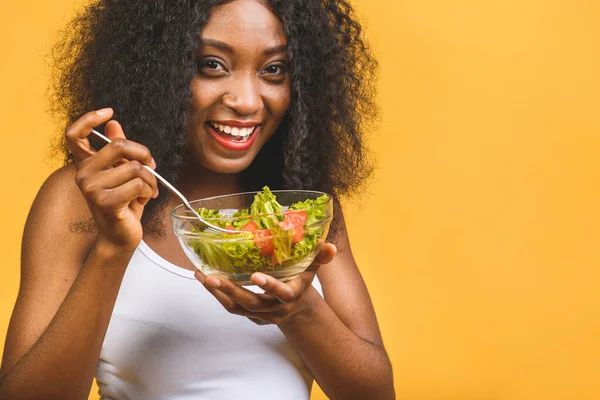 Concept Alimentation Saine Gros Plan Belle Femme Noire Afro Américaine — Photo
