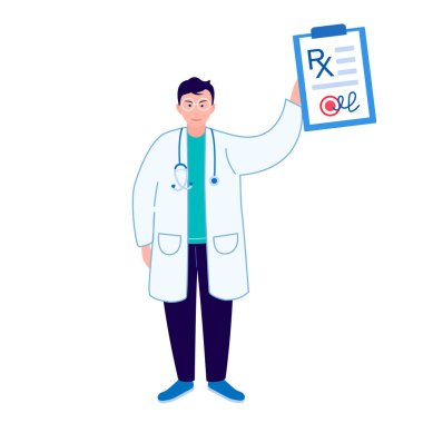 Doktor teşhis koyuyor ve tedavi öneriyor. RX tıbbi reçeteli ilaç.