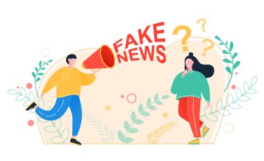 Fake news. Man with a Megaphone tells fake news and propaganda. Propaganda, breaking news, power, social media communication concept. clipart