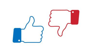 Baş parmak yukarı ya da aşağı simge. Gökkuşağı tarzında kötü bir işaret. Pozitif ve negatif seçim. 