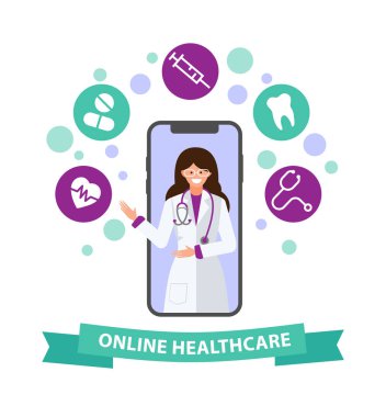Online doktor konsepti. Tıp cep telefonu uygulaması. 