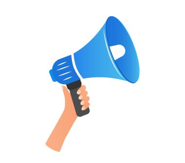 Protesto etmek için el ele megafon. Heyecan kavramı.