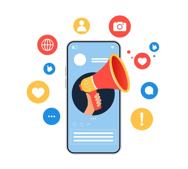 Mobiel marketingconcept. Sociale media. Influencer-concept. — Stockvector