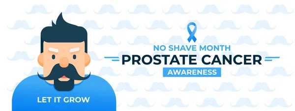 Prostatakrebs-Aufklärungsmonat. Poster mit Schnurrbart und blauer Schleife. — Stockvektor