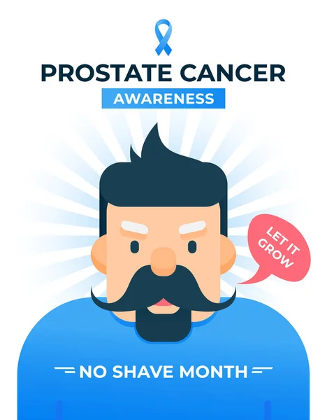 Mois de sensibilisation au cancer de la prostate. Affiche avec moustache et ruban bleu. — Image vectorielle
