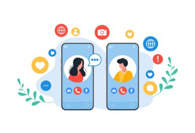 Telefondaki arkadaşlık videosu. Sosyal ağ kurmak, telefonla sohbet etmek..