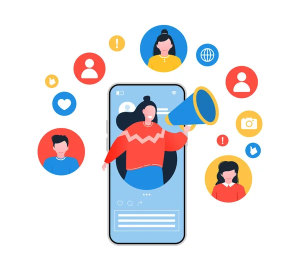 Référez-vous à un concept ami. Marketing mobile. Médias sociaux. Concept de suiveurs. — Image vectorielle