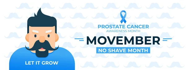 Movember, mês de conscientização sobre câncer de próstata. Conceito de saúde dos homens. fita e bigode. — Vetor de Stock