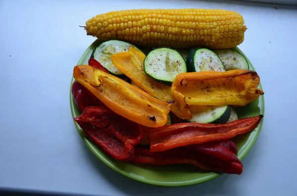 Grilled Multicolored Vegetables Plate Close — Stock Photo, Image