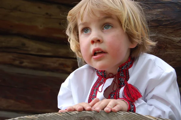 Barn Ukrainska Broderad Skjorta Porträtt — Stockfoto