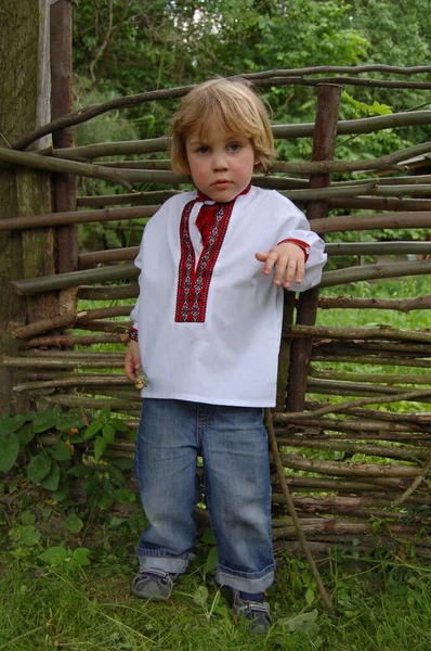 Πορτρέτο Ενός Παιδιού Μια Ουκρανική Κεντημένο Πουκάμισο Εξωτερικούς Χώρους Καλοκαίρι — Φωτογραφία Αρχείου