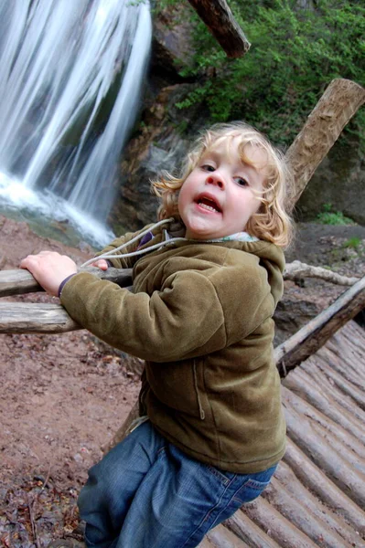 Ritratto Bambino Una Passeggiata Autunno Sulla Natura — Foto Stock