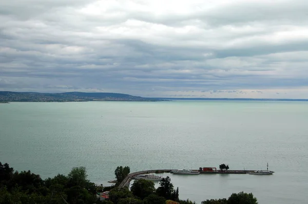 Lac Balaton Paysage Sur Une Journée Nuageuse Vue Dessus — Photo