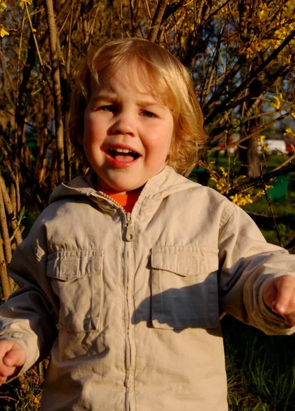 Menino Passeio Parque Retrato Luz Sol — Fotografia de Stock