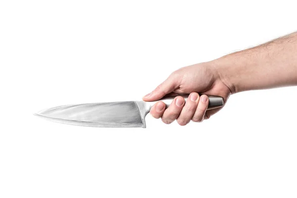 ナイフを持ってる 白い背景に隔離されている サイドビュー — ストック写真