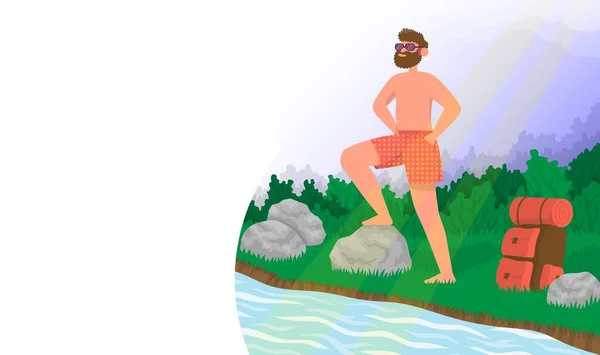 Turista Está Nadar Conceito Estilo Vida Atividade Livre Desenhos Animados — Vetor de Stock