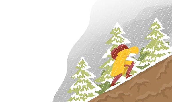 Voyageur Grimpe Sur Les Montagnes Par Mauvais Temps Concept Randonnée — Image vectorielle