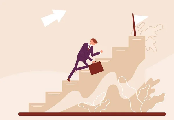 Empresário rasteja em uma escada de desenvolvimento. Desenho animado vetorial de cores ilustração . — Vetor de Stock