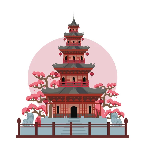 Templo Pagoda Asiática Japón Ilustración Dibujos Animados Planos Vectoriales Color — Vector de stock