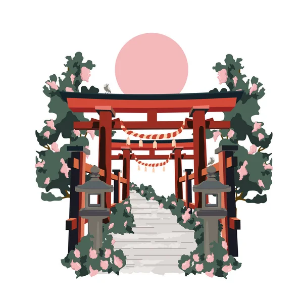 Puerta Torii Japonesa Japón Ilustración Dibujos Animados Planos Vectoriales Color — Vector de stock