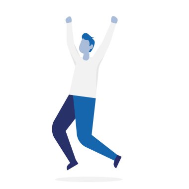 Neşeli iş adamı atlaması. Yan görüş. Web için düz çizgi film vektör renk çizimi. Beyazda izole edilmiş.