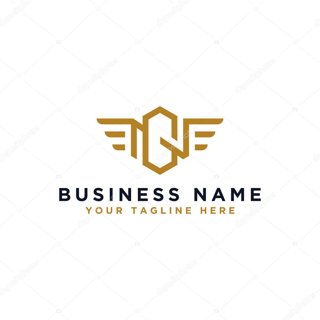GN letter logo design, wing design vector elements. Linear style business logo design. - Vector