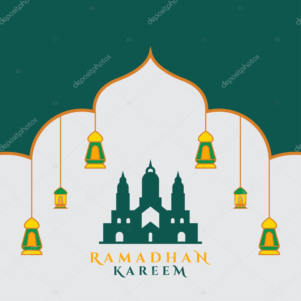 Vector greeting islamic logo design of the ramadhan kareem mosque. marhaban ya ramadan illustration.