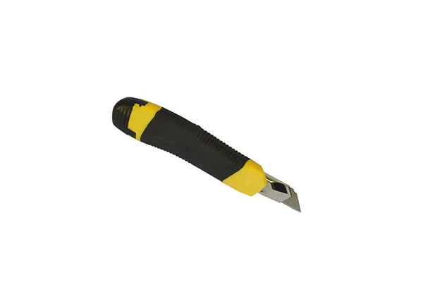 Sarı Uzatılmış Bıçak Maket Bıçağı Beyaz Renkte Izole Edildi — Stok fotoğraf