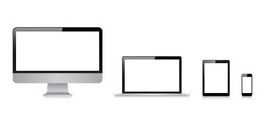 Aygıt ekran modeli seti. Akıllı telefon, tablet, dizüstü bilgisayar monitörü, senin için boş ekran tasarımı. Vektör illüstrasyonu
