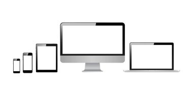 Aygıt ekran modeli seti. Akıllı telefon, tablet, dizüstü bilgisayar monitörü, senin için boş ekran tasarımı. Vektör illüstrasyonu