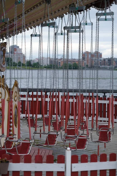 Carrousel Chaîne Vide Terrain Foire Pour Les Enfants Les Adultes — Photo