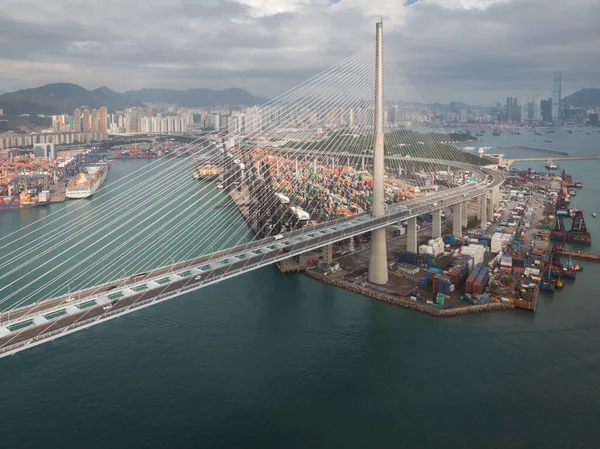 Drone Capturando Ponte Ting Kau Hong Kong — Fotografia de Stock