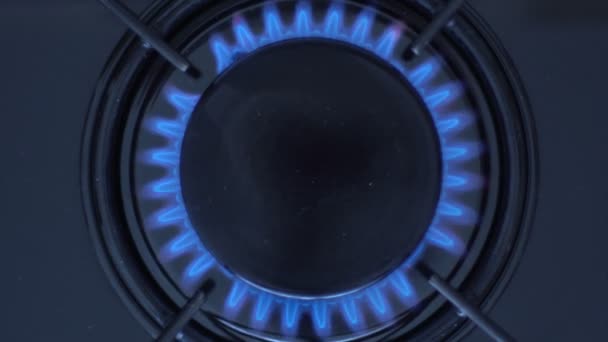 Kitchen Burner Turning Stove Top Burner Igniting Blue Cooking Flame — Stock Video