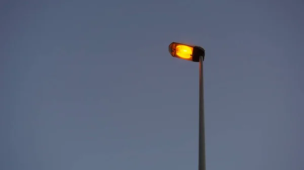 Moderní Pouliční Osvětlení Osvětlené Modrém Pozadí — Stock fotografie