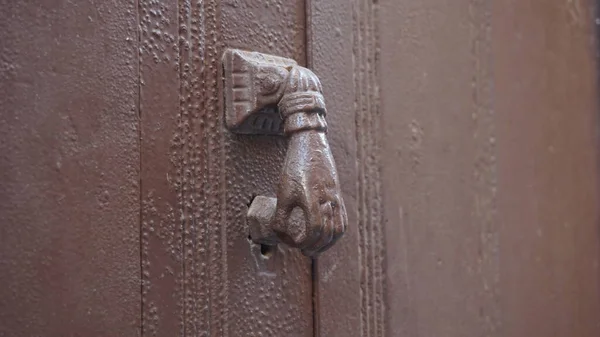 Chiavistello Marrone Sullo Sfondo Della Porta Legno — Foto Stock