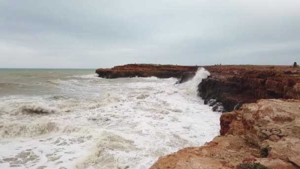 Beelden Zee Golf Beweging Crashing Rocks Horizon Water Beach Nature Power — Stockvideo