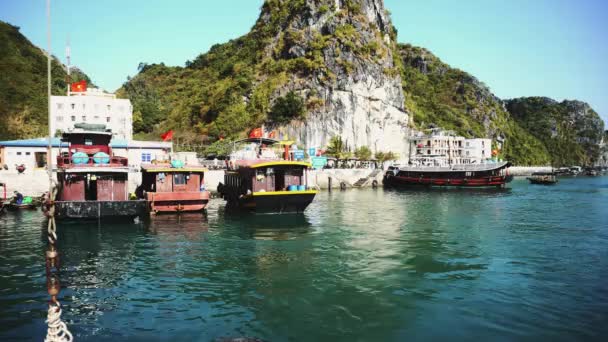 Nave da crociera turistica Barca in Laguna Halong Bay, Cat Ba Island Vietnam — Video Stock
