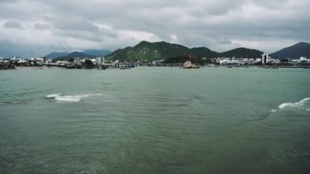 Fishing Boat At Anchor Off Poor Village In Nha Trang. 4K — Stock Video