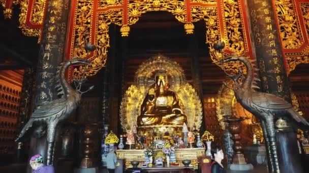 Stora statyer vid Bai Dinh Temple Spiritual and Culture Complex i Ninh Binh Vietnam, den största andliga turist plats i Vietnam — Stockvideo