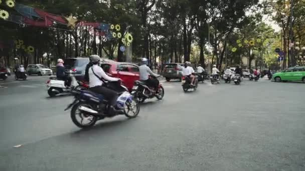 The Bustling Street Scene Of Ho Chi Minh Cityi, Vietnam, Old Town, Motorcycles Cars Traffic 4k — Stock Video