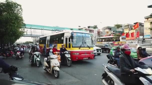 The Bustling Street Scene Of Hanoi, Vietnam, Old Town, Motorcycles Cars Traffic — Stock Video